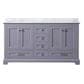 Lexora Home Dukes 60" Double Bathroom Vanity in Dark Grey with White Carrara Marble Top and Rectangular Sinks, , large