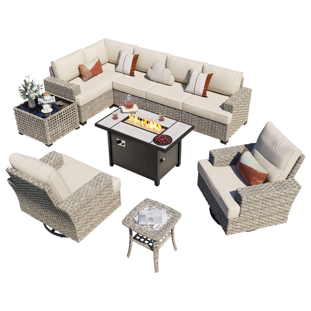 HOMLUX 10-Piece Modular Patio Conversation Set in Denim Beige, , large