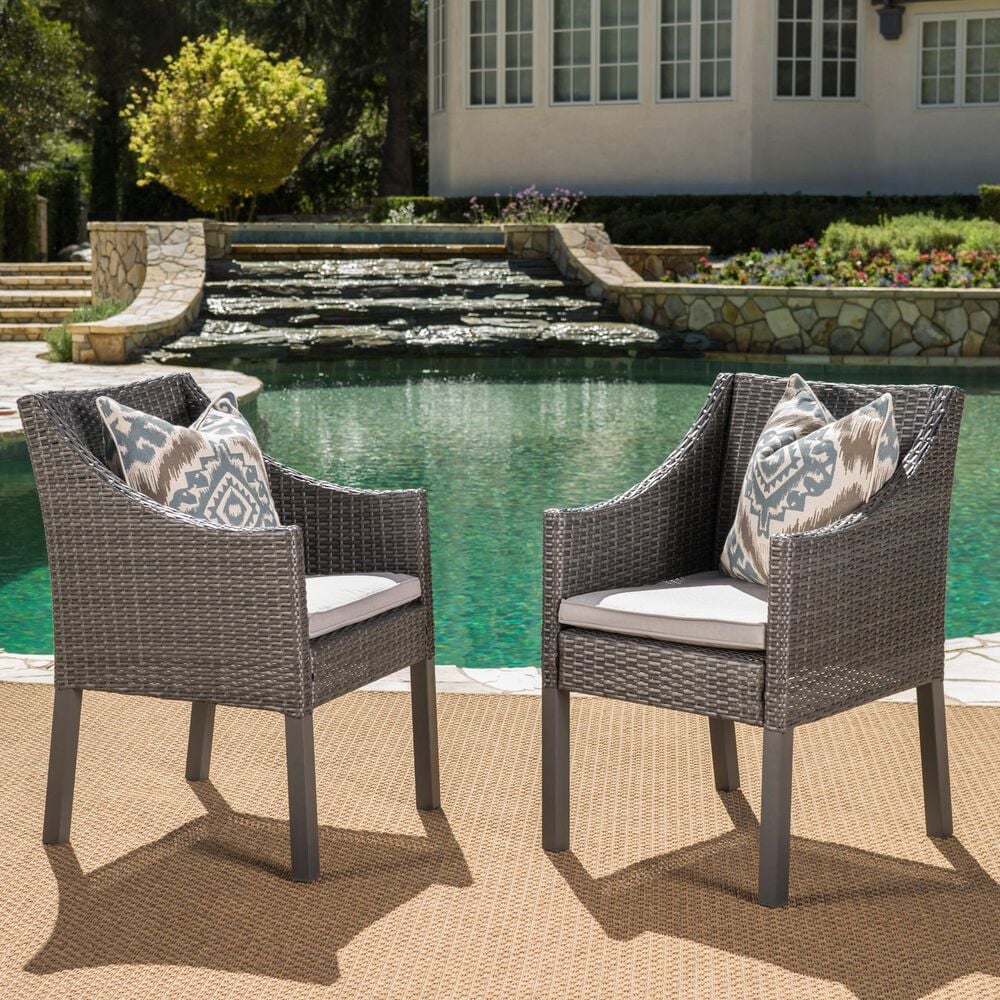 Hearth and Haven Antibes Outdoor Rattan Dining Chair in Grey and Silver &#40;Set of 2&#41;, , large