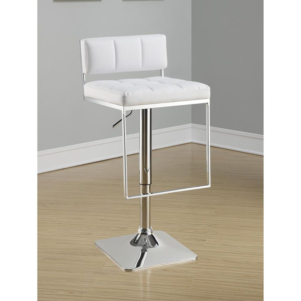 Pacific Landing Adjustable Bar Stool with White Seat in Chrome, , large
