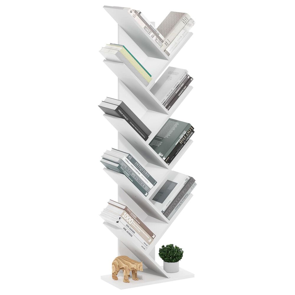 HOMLUX 9-Tier Shelf Tree Bookcase in White, , large