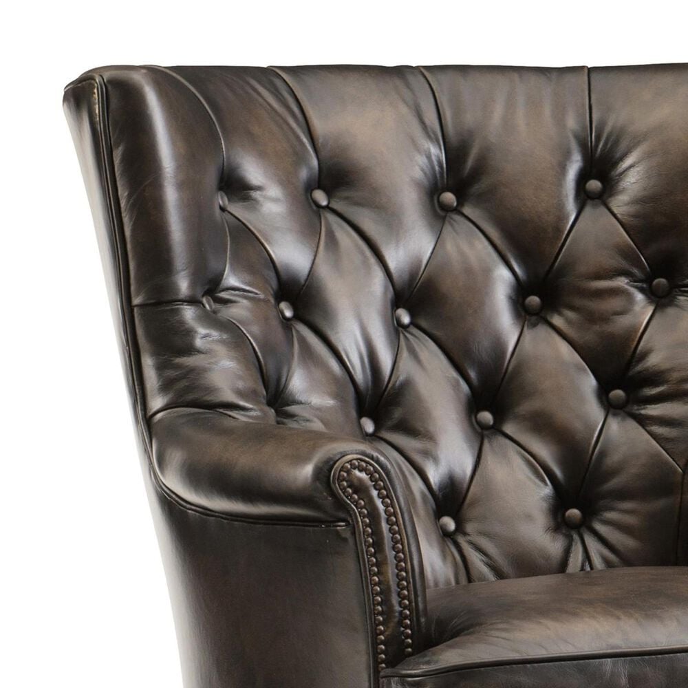 Hooker Furniture Theodore Executive Swivel Tilt Chair in Brown Leather and Dark Wood, , large