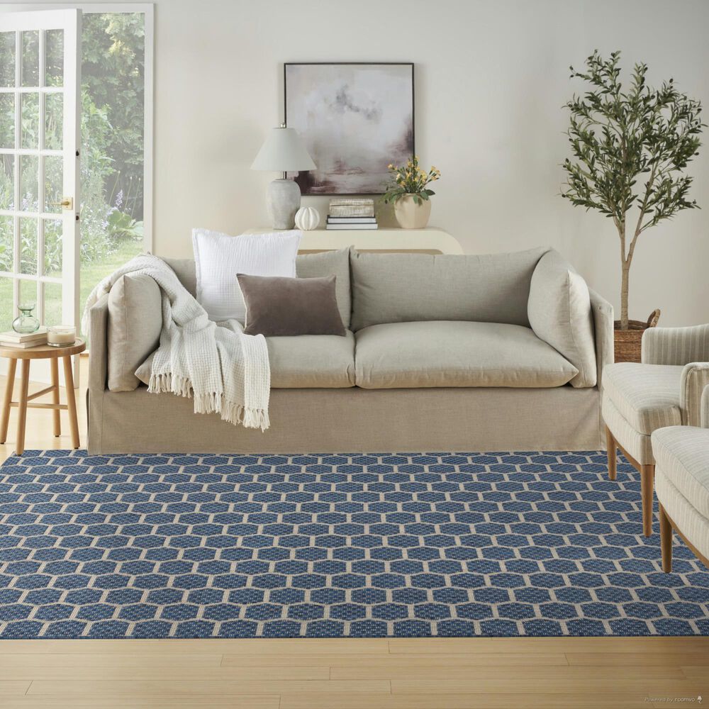 Nourison Twist Reversible 6&#39; x 9&#39; Blue Indoor/Outdoor Area Rug, , large