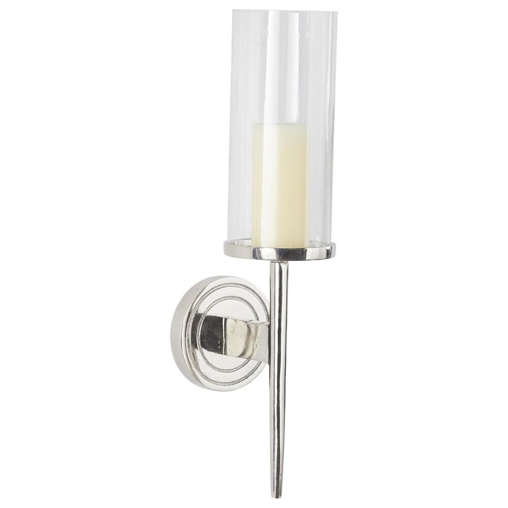 Maple and Jade 23" Single Indoor/Outdoor Wall Mount Candle Holder in Polished Silver and Clear, , large