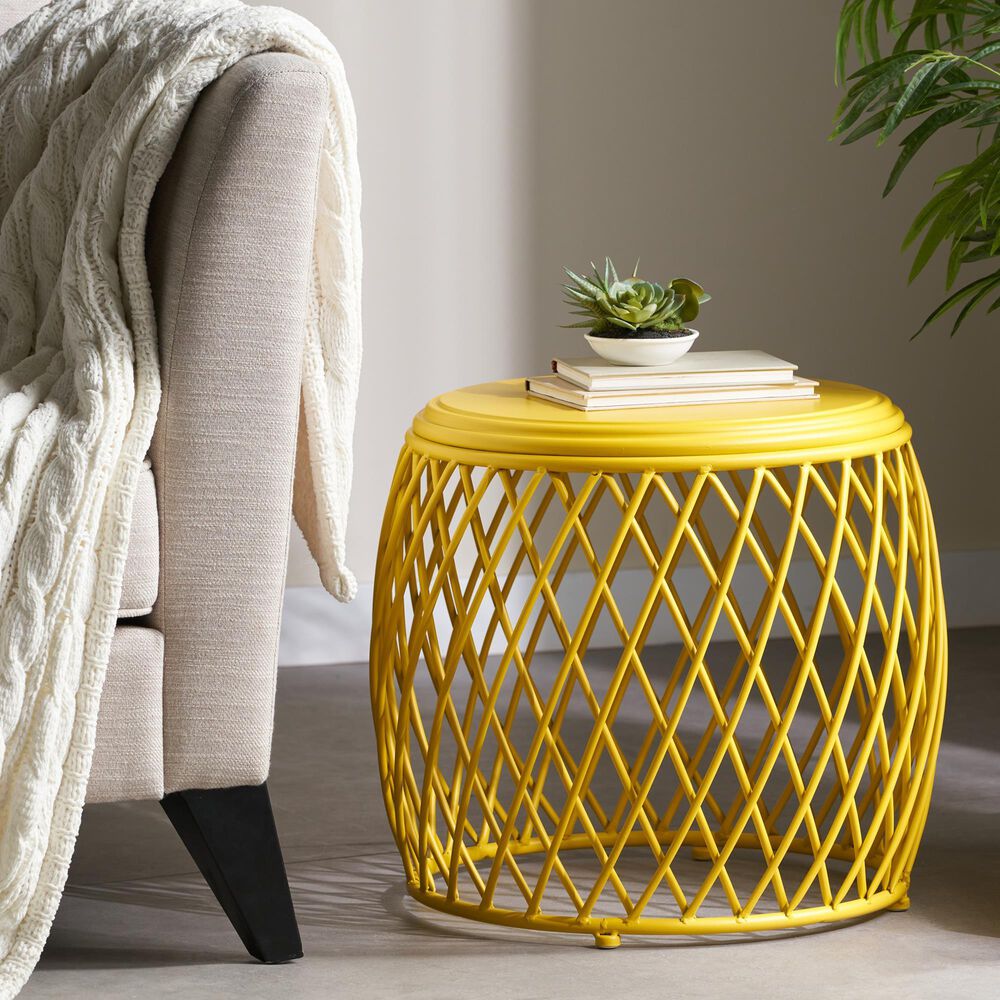 Hearth and Haven Alamera Outdoor Metal Lattice Side Table in Yellow, , large