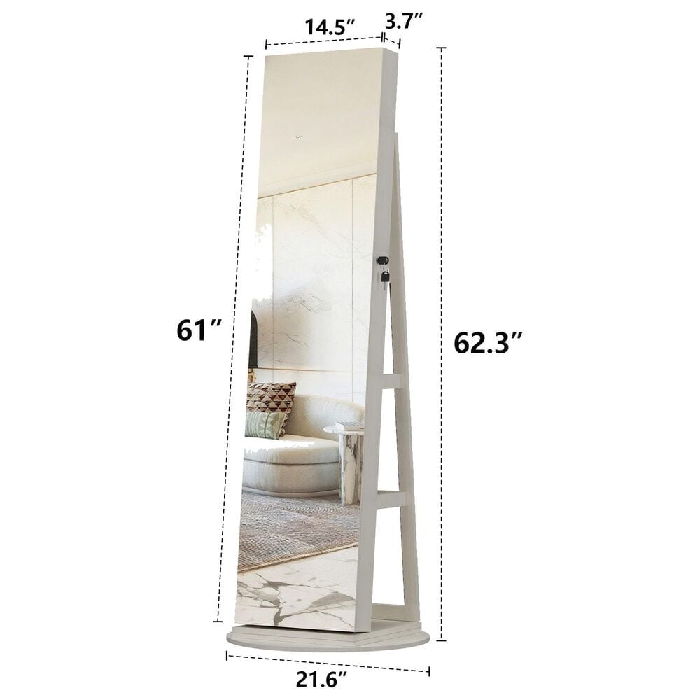 GigaCloud Swivel Jewelry Cabinet with Full Length Mirror and Locking Mechanism in White, , large