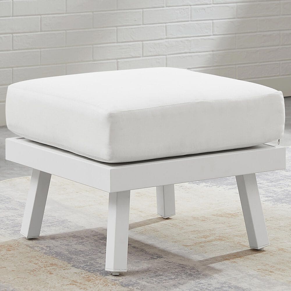 Linon Home Decor Holland Patio Ottoman in White, , large