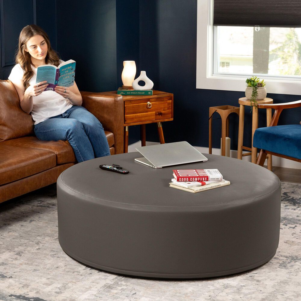 Jaxx Candler Round Ottoman in Gunmetal, , large