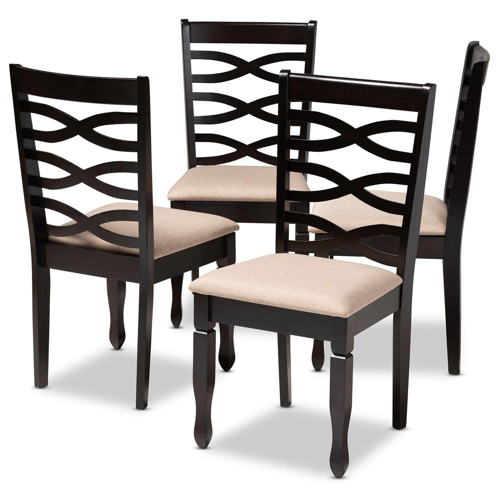 Baxton Studio Lanier Side Chair with Sand Cushion in Espresso Brown (Set of 4), , large