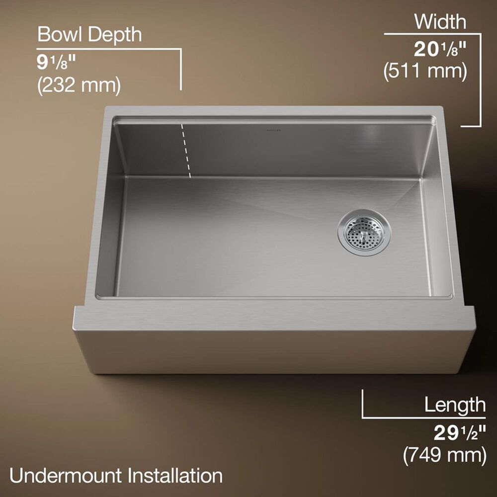 Kohler Strive 29.5" Undermount Single-Bowl Workstation Kitchen Sink in Stainless Steel, , large