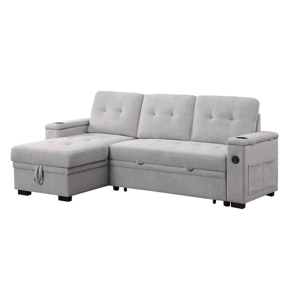 Lilola Home Ashlyn II 84" Stationary Sleeper Sofa with Storage Chaise in Gray, , large