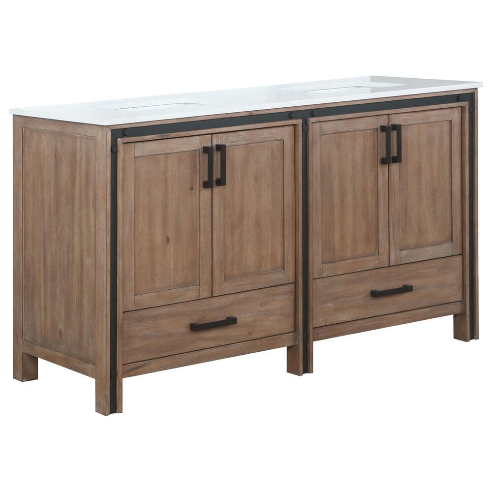 Lexora Home Ziva 60" Double Bathroom Vanity in Rustic Barnwood with White Cultured Marble Top and Rectangle Sinks, , large