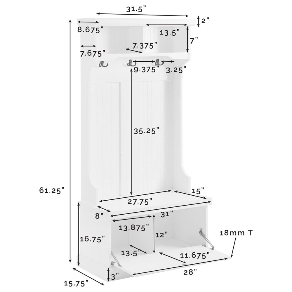 Crosley Furniture Shoreline Hall Tree in White Nebraska Furniture Mart