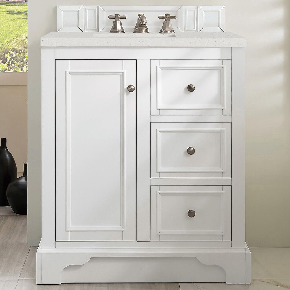 James Martin Vanities De Soto 30" Single Bathroom Vanity in Bright White with 3 cm Lime Delight Quartz Top and Rectangular Sink, , large