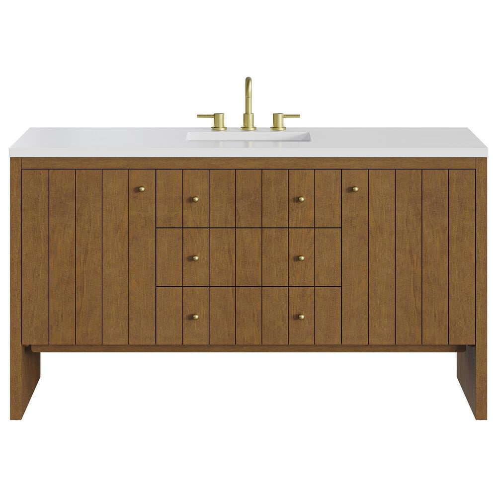 James Martin Hudson 60" Single Bathroom Vanity in Honey Oak with 3 cm Tajnar Eclos Top and Rectangular Sink, , large