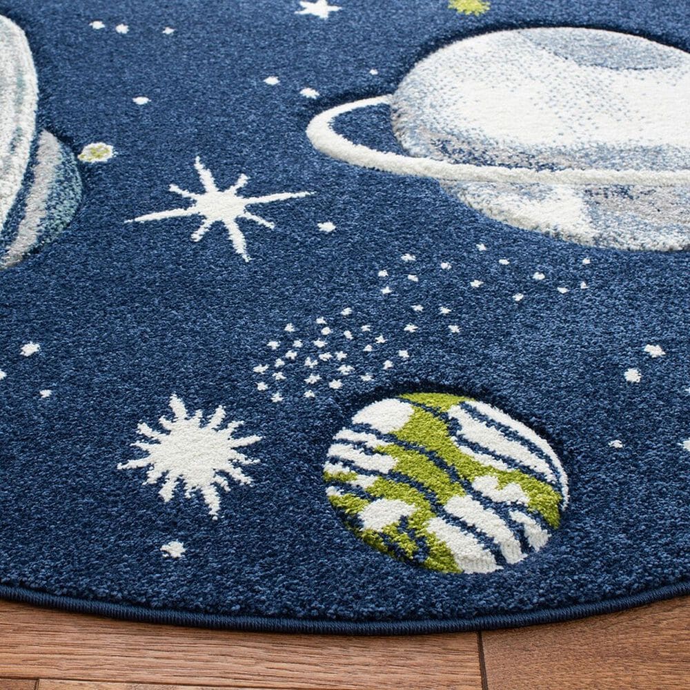 Safavieh Carousel CRK103 3&#39; Round Navy and Ivory Kids  Area Rug, , large