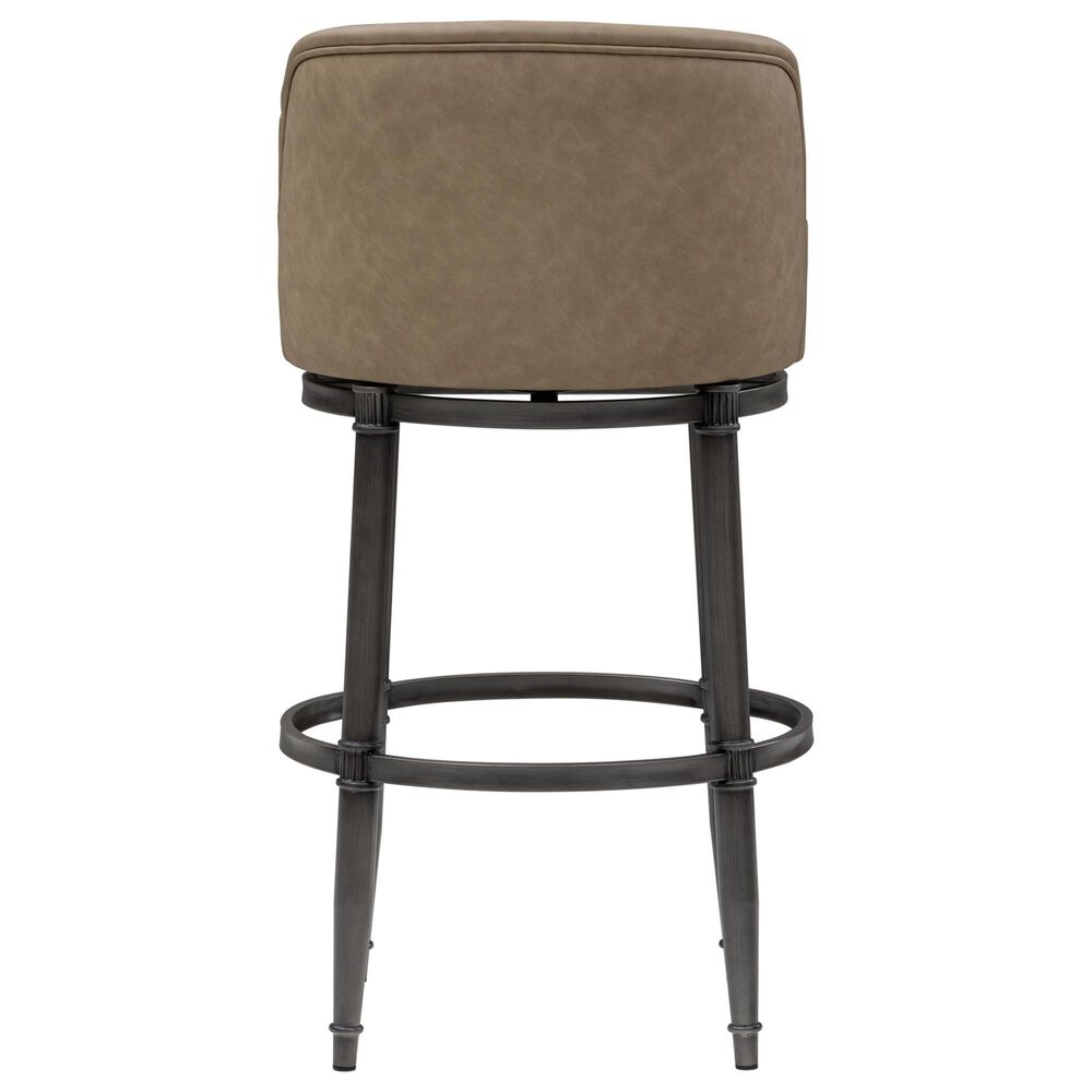 Armen Living Eunice Swivel Bar Height Stool with Mushroom Brown Upholstery in Antique Pewter, , large