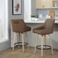 LumiSource Hannah Swivel Counter Stool with Brown Faux Leather Upholstery in Whitewashed and Black (Set of 2), , large