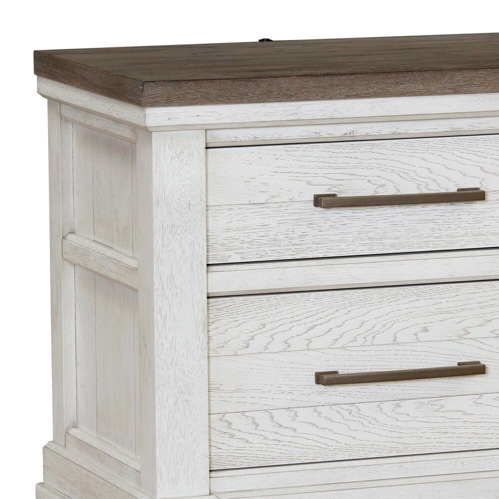 Sasha Lee Tech 2 Drawer LED Nightstand in White and Brown with AC Outlet and USB Port, , large