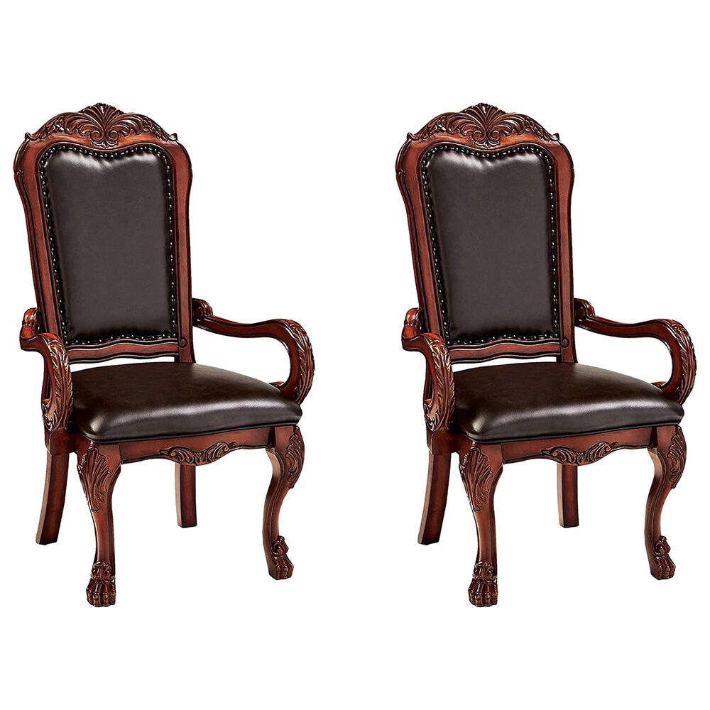 HOMLUX Dresden Arm Chair with Leatherette Upholstery in Cherry Oak (Set of 2), , large