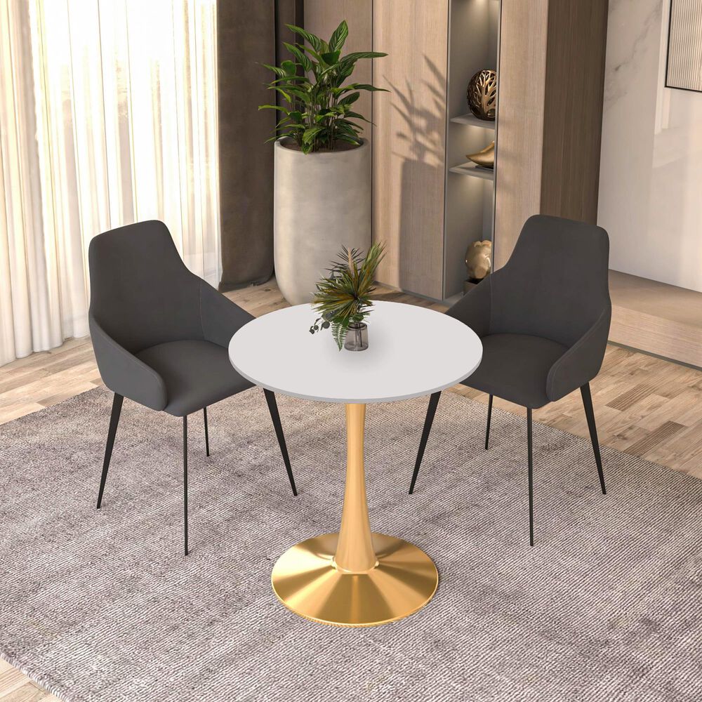 Leisuremod Bristol 27&quot; Round Dining Table with MDF Top in Gold and White - Table Only, , large