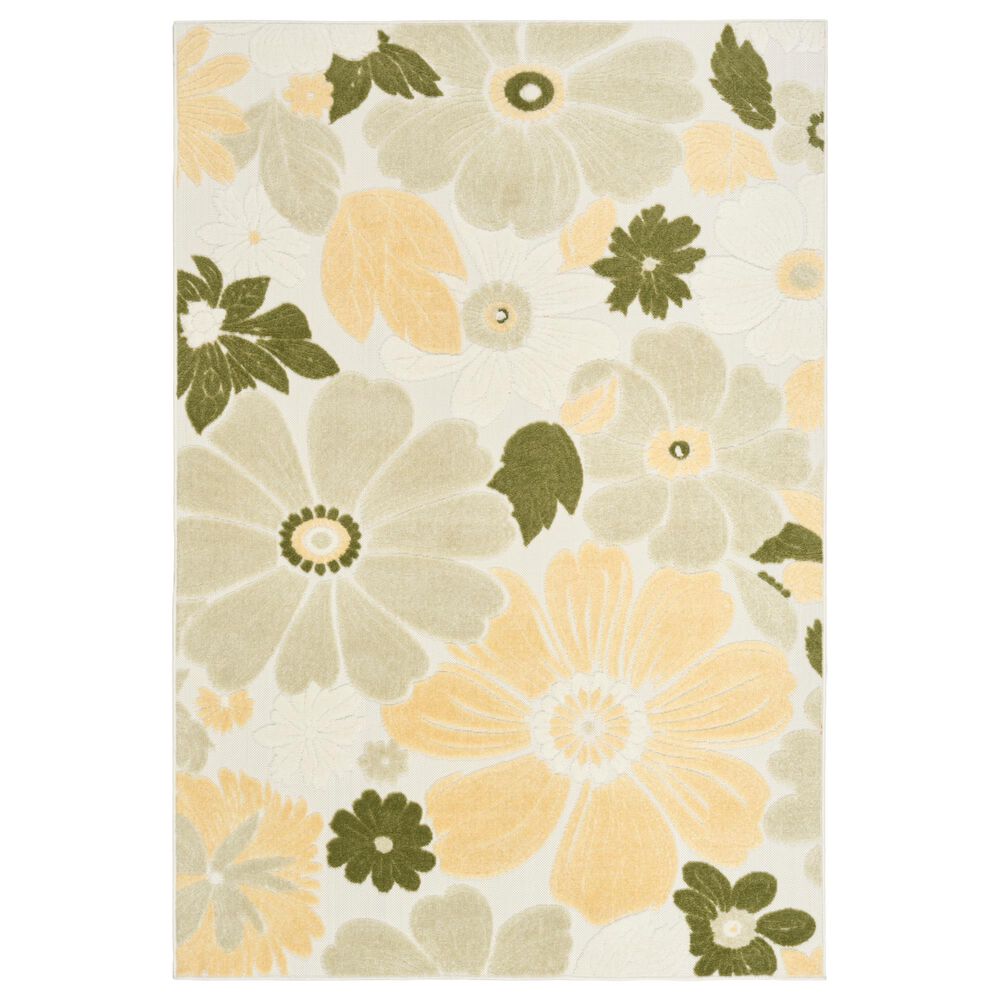 Nourison Aloha ALH42 Ivory and Green 5"3" x 7"5" Indoor/Outdoor Area Rug, , large