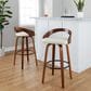 LumiSource Grotto 30" Swivel Barstool with Cream Faux Leather Upholstery in Walnut and Black (Set of 2), , large