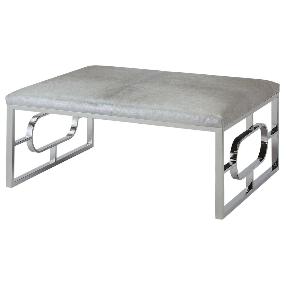 Massoud Suri Leather Ottoman in Champagne Silver, , large