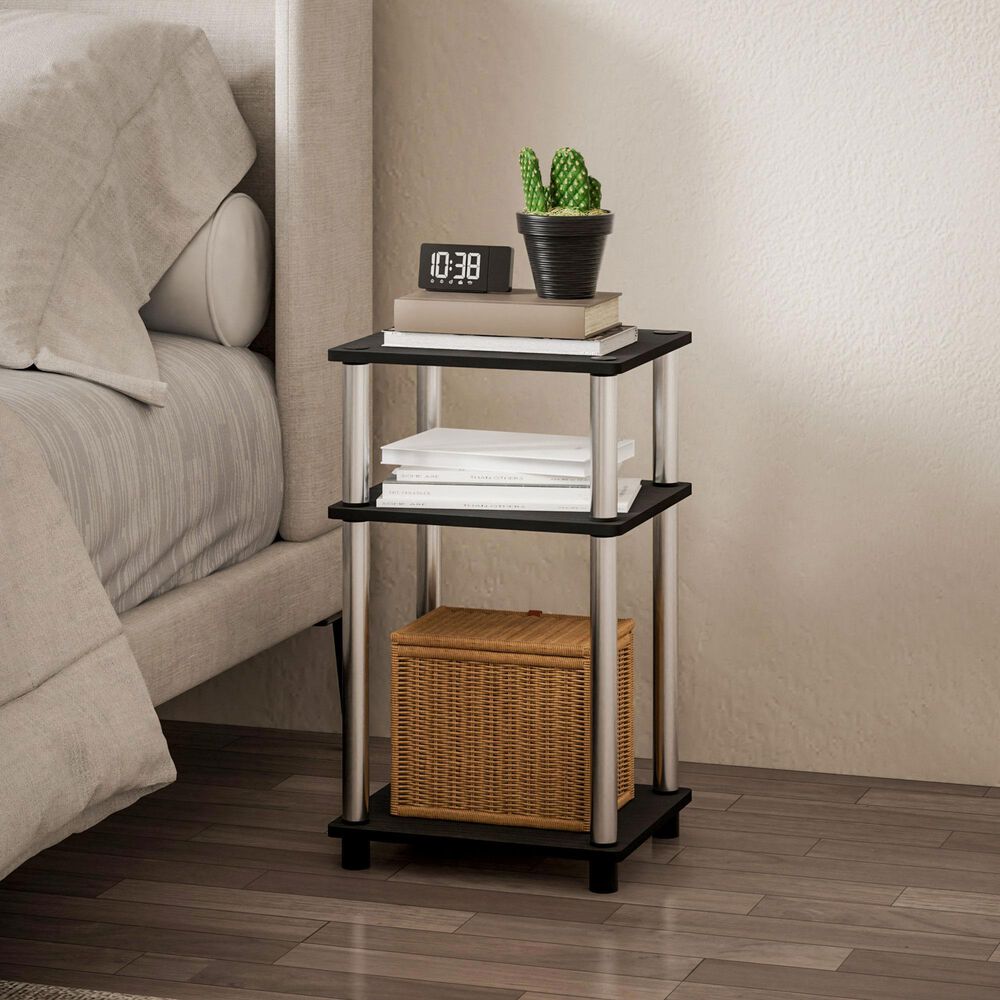 HOMLUX 3-Tier Turn-N-Tube End Table in Americano and Chrome (Set of 2), , large