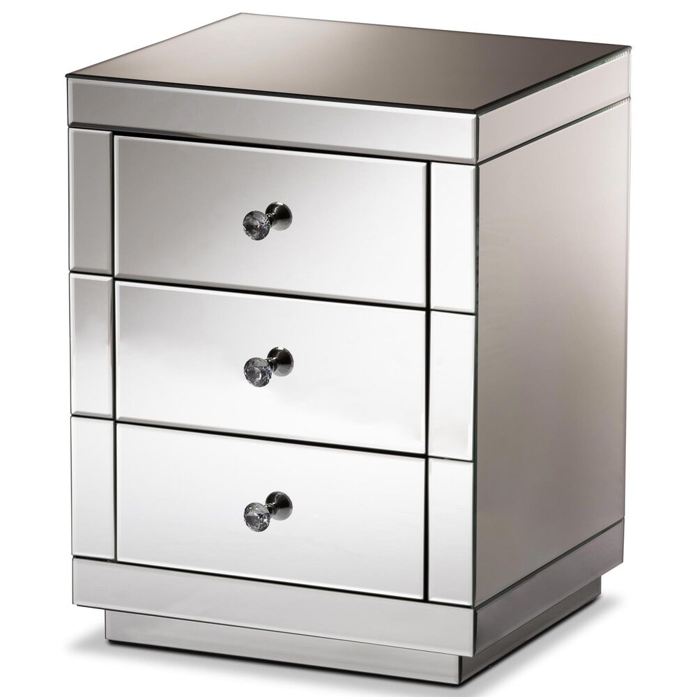 Baxton Studio Arnold 3 Drawer Nightstand in Mirror, , large