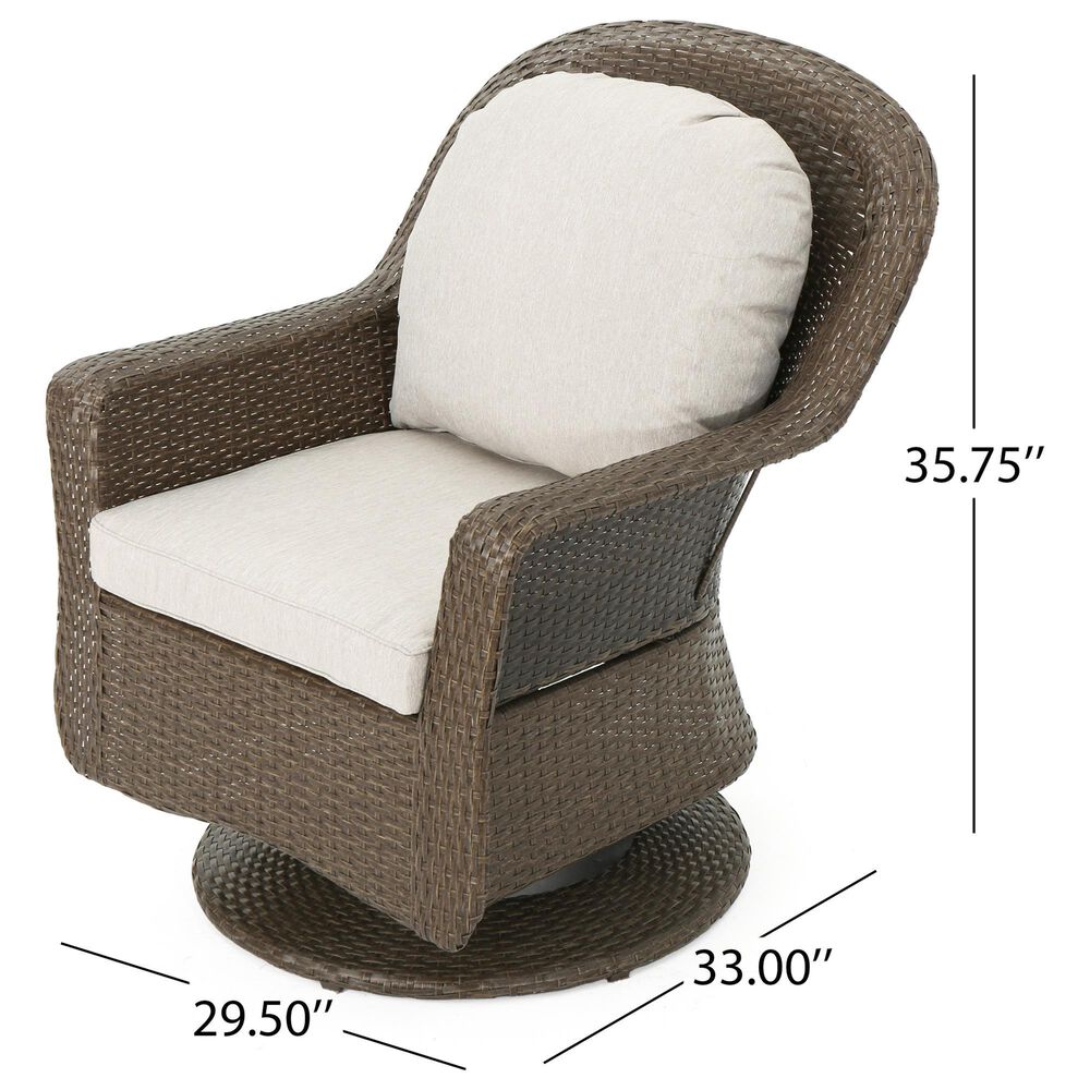 Hearth and Haven Liam Swivel Club Chair with Beige Cushion in Brown &#40;Set of 2&#41;, , large
