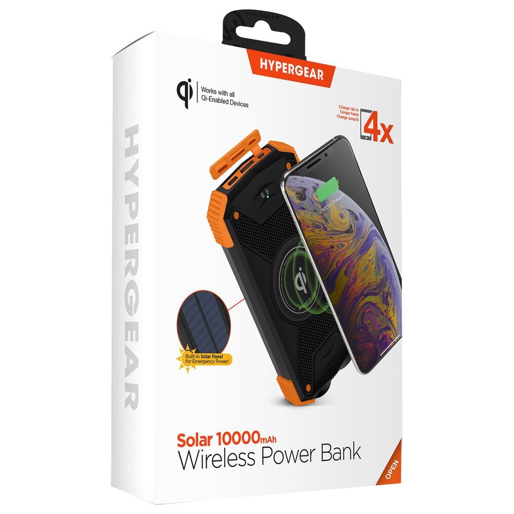 Hypercel Solar 10000 mAh Wireless Power Bank in Black, , large