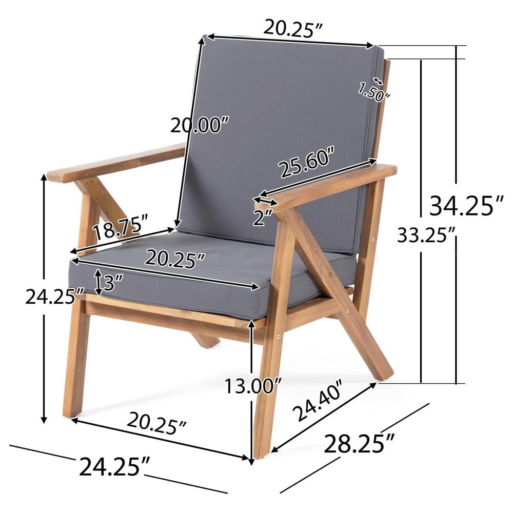 Hearth and Haven Panama 4-Piece Patio Conversation Set with Gray Cushion in Teak, , large