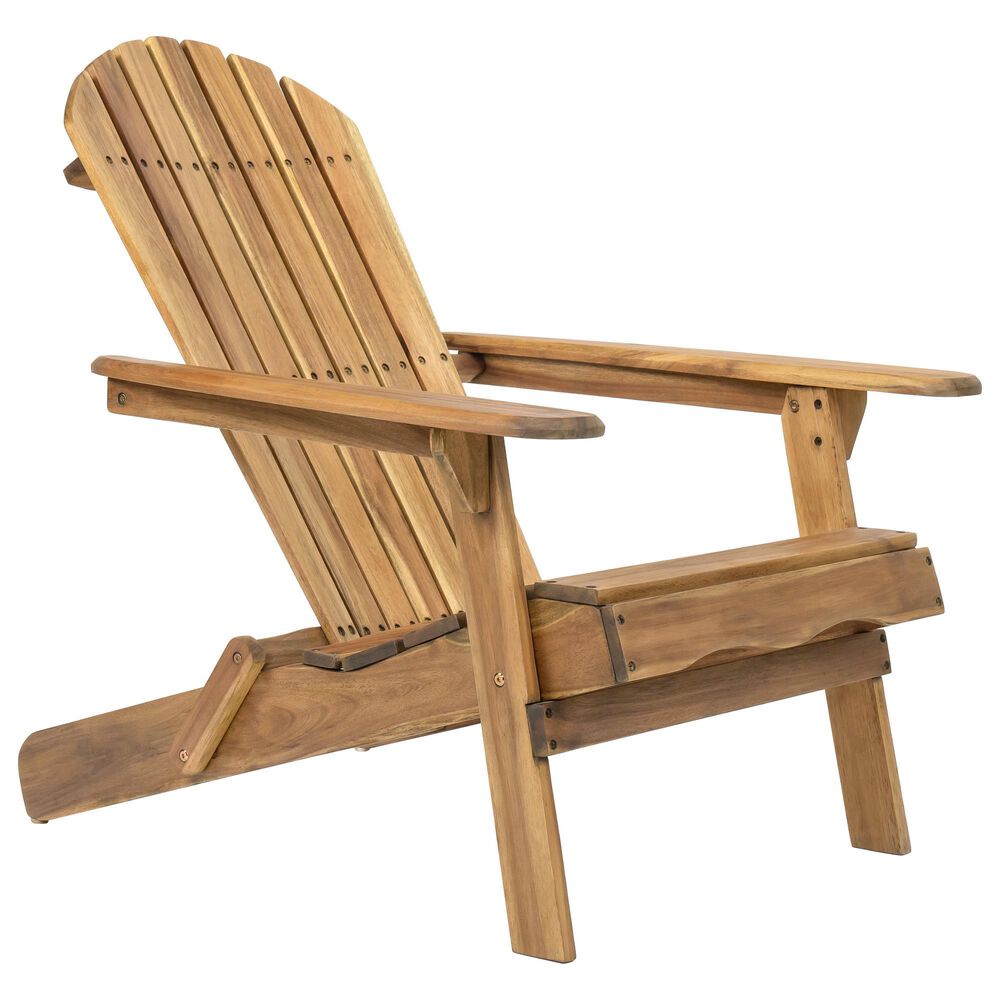 Hearth and Haven Outdoor Folding Adirondack Chair with Slatted Back and Wide Armrests in Teak, , large
