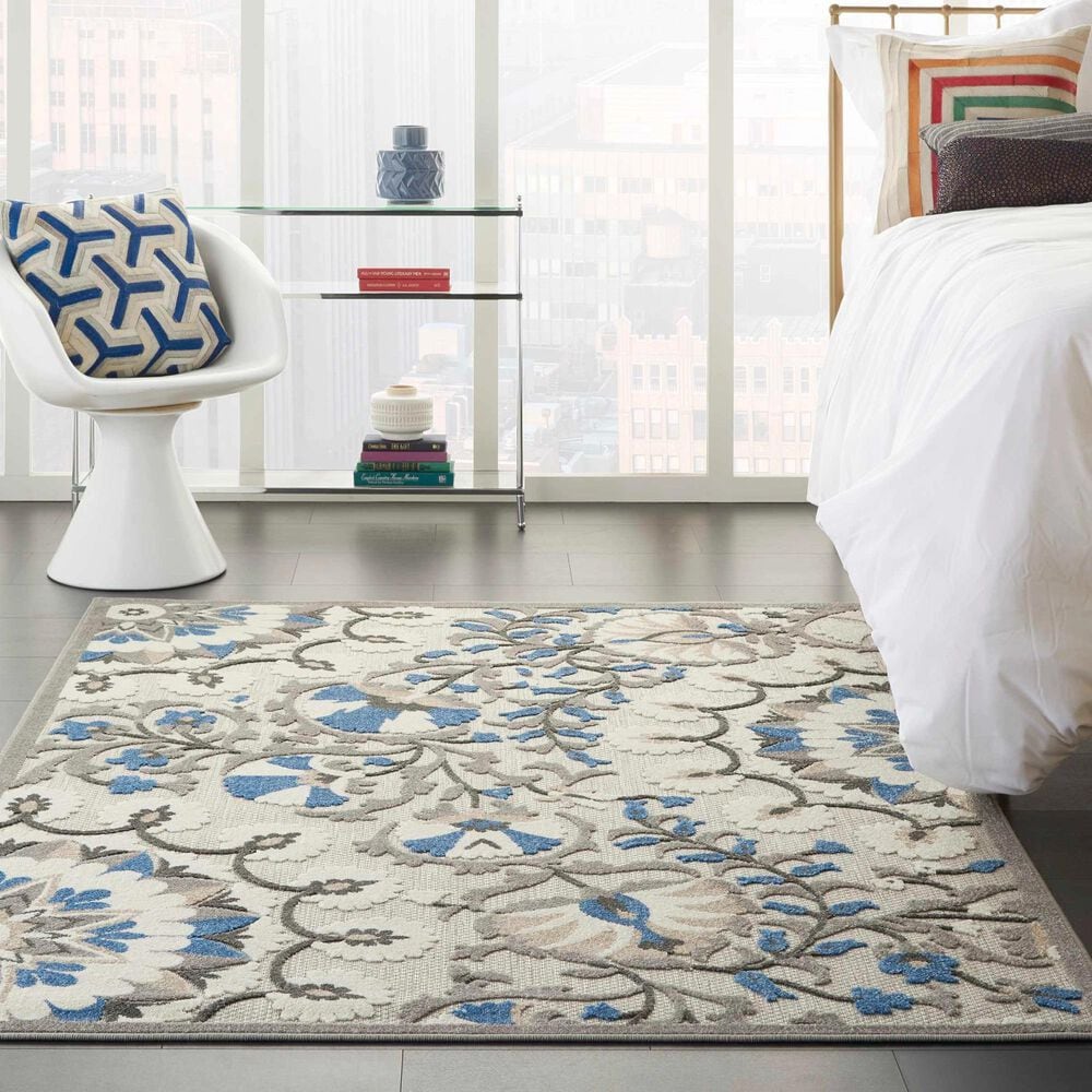 Nourison Aloha Floral 5&#39;3&quot; x 7&#39;5&quot; Grey and Multicolor Indoor/Outdoor Area Rug, , large