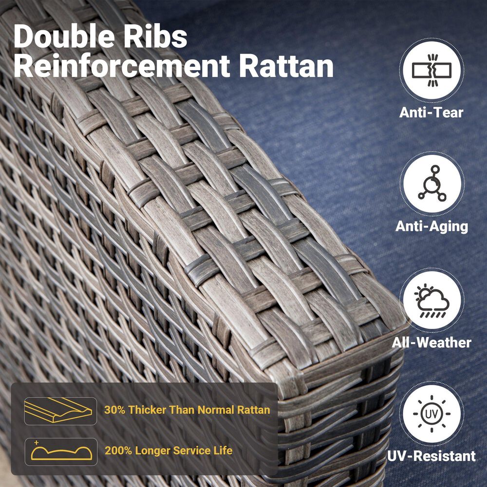 HOMLUX HOMLUX 5-Piece Outdoor Wicker Patio Furniture Set, High Back Rattan Sofa with Chairs, Ottomans &amp; Cushions in Denim Blue, , large