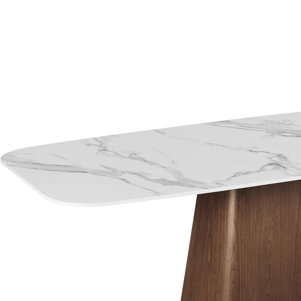 Monroe Kenza Pedestal Dining Table with White Marbleized Stone Top and Light Wood Finish, , large
