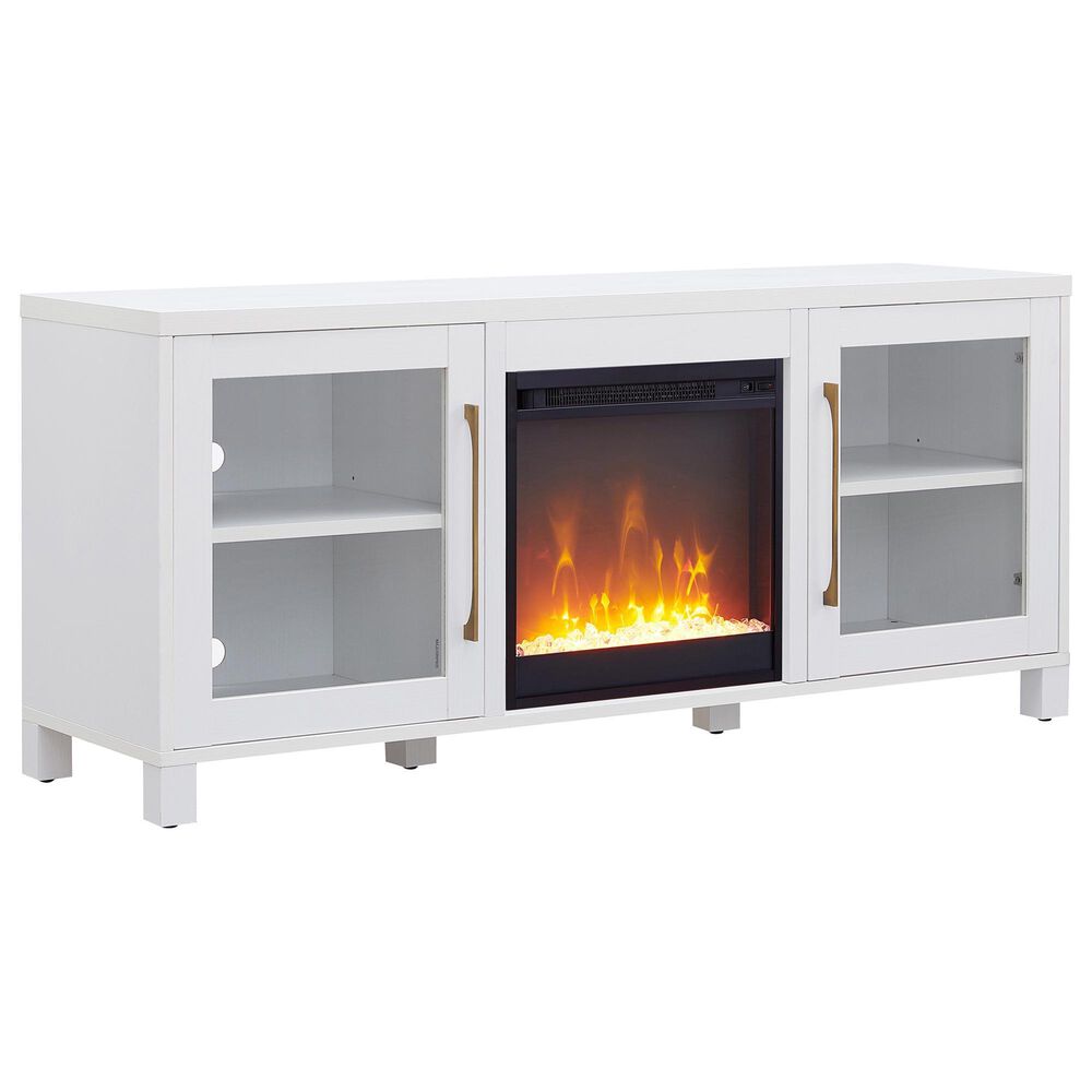 Hudson and Canal Foster Modern Farmhouse TV Stand with Fireplace Insert in White, , large