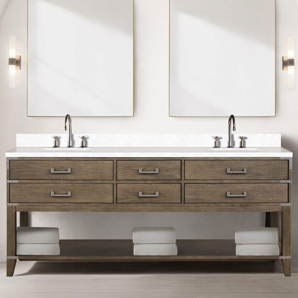 Lexora Home Norwalk 80&quot; Double Bathroom Vanity in Grey Oak with White Cultured Marble Top  and Rectangle Sink, , large