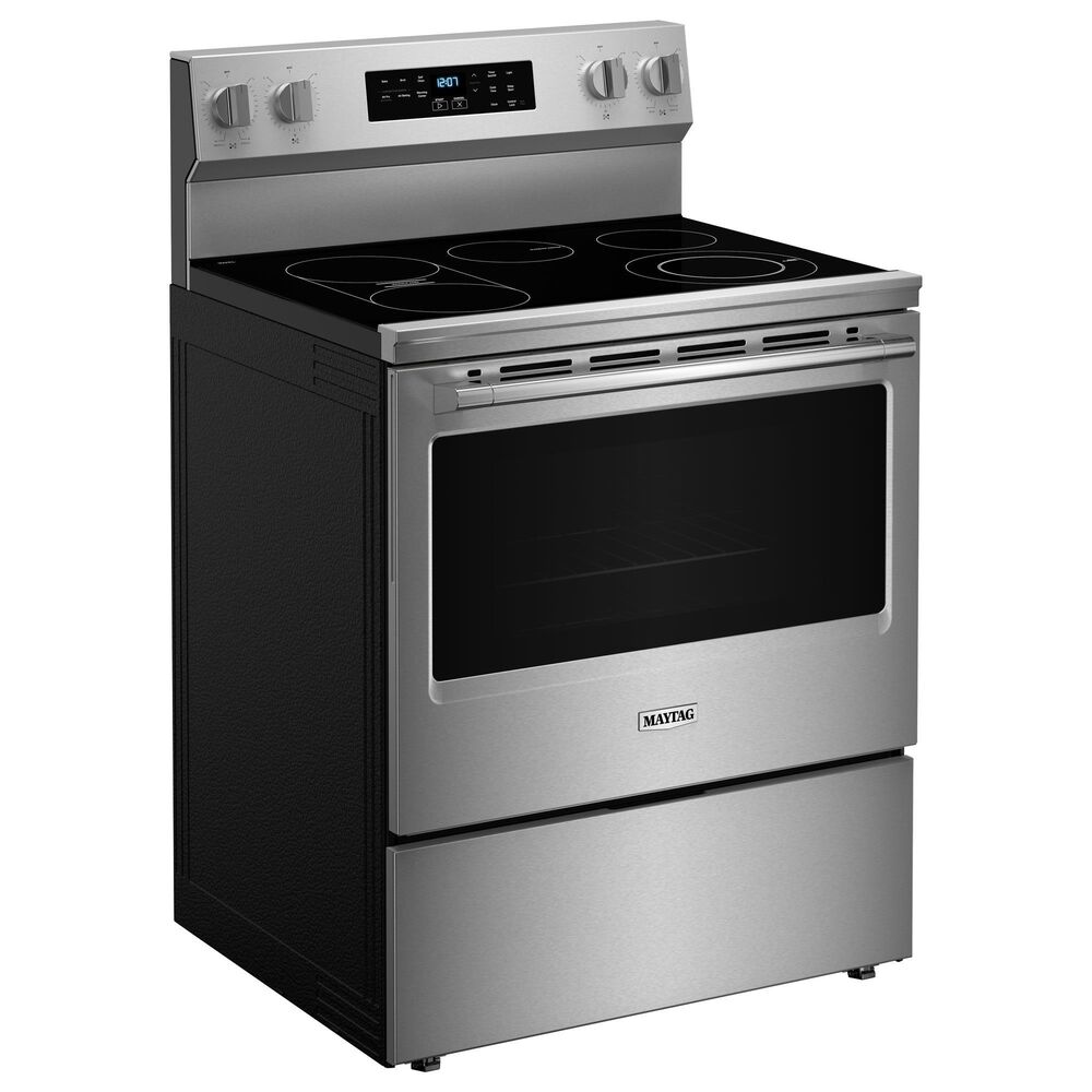 Maytag 2-Piece Kitchen Package with 1.1 Cu. Ft. Over-the-Range Flush Microwave and 5.3 Cu. Ft. Electric Range in Fingerprint Resistant Stainless Steel, , large