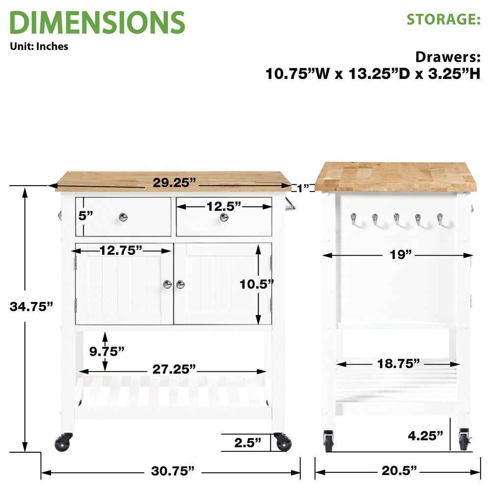 Valor Living Stirling Kitchen Cart in White, , large