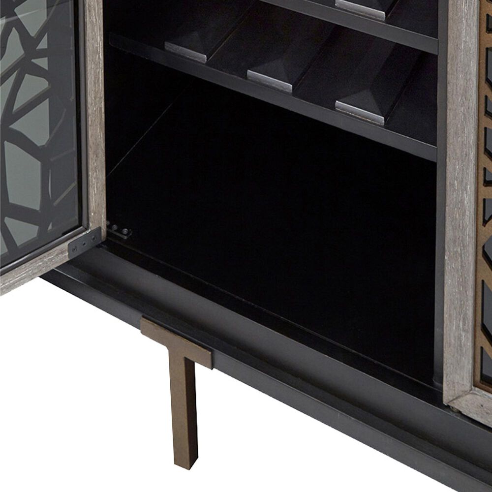 Nicolette Home Ryker Server in Grey, Black Glass, and Aged Brass, , large