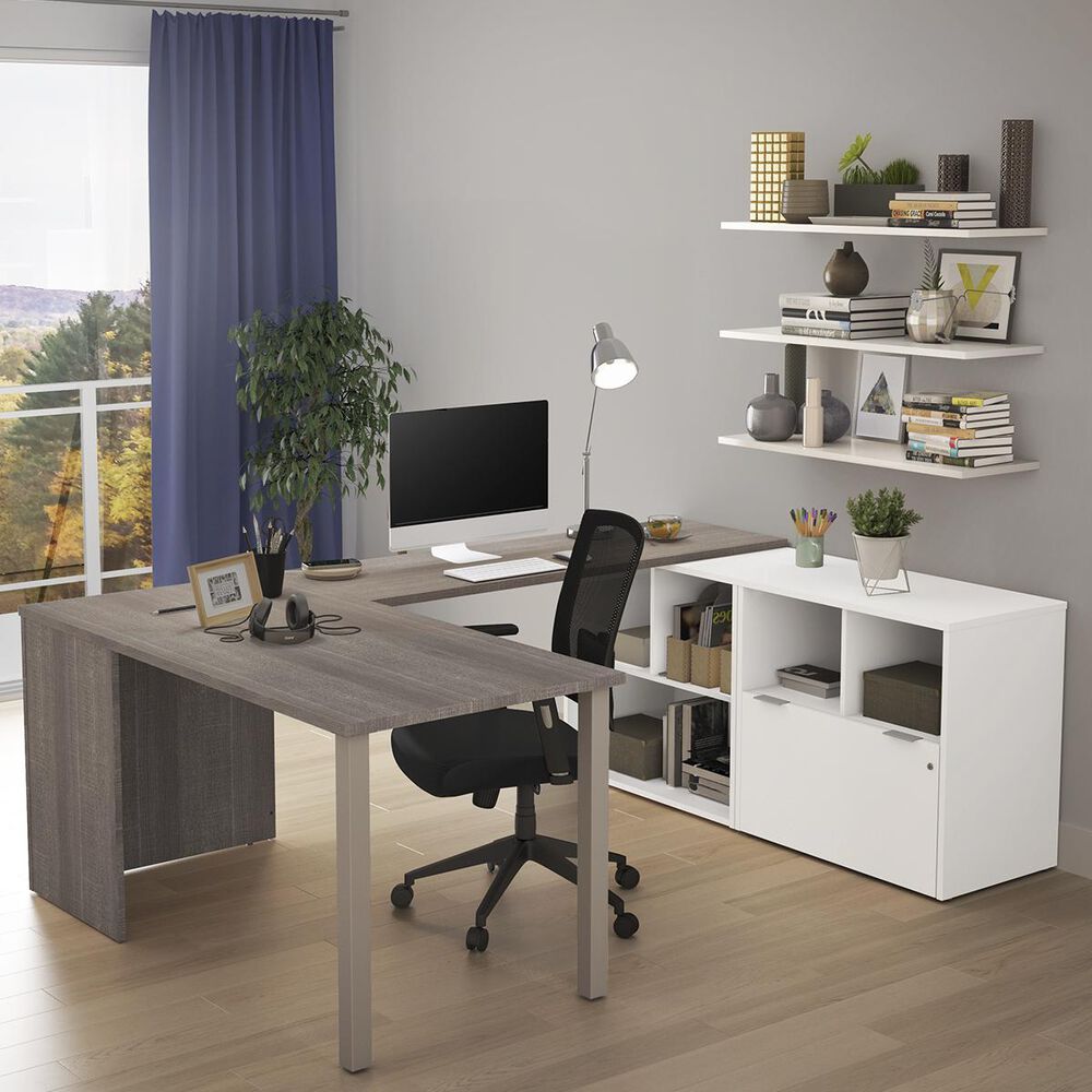 Bestar i3 Plus 1-File Drawer U-Desk in Bark Gray and White, , large