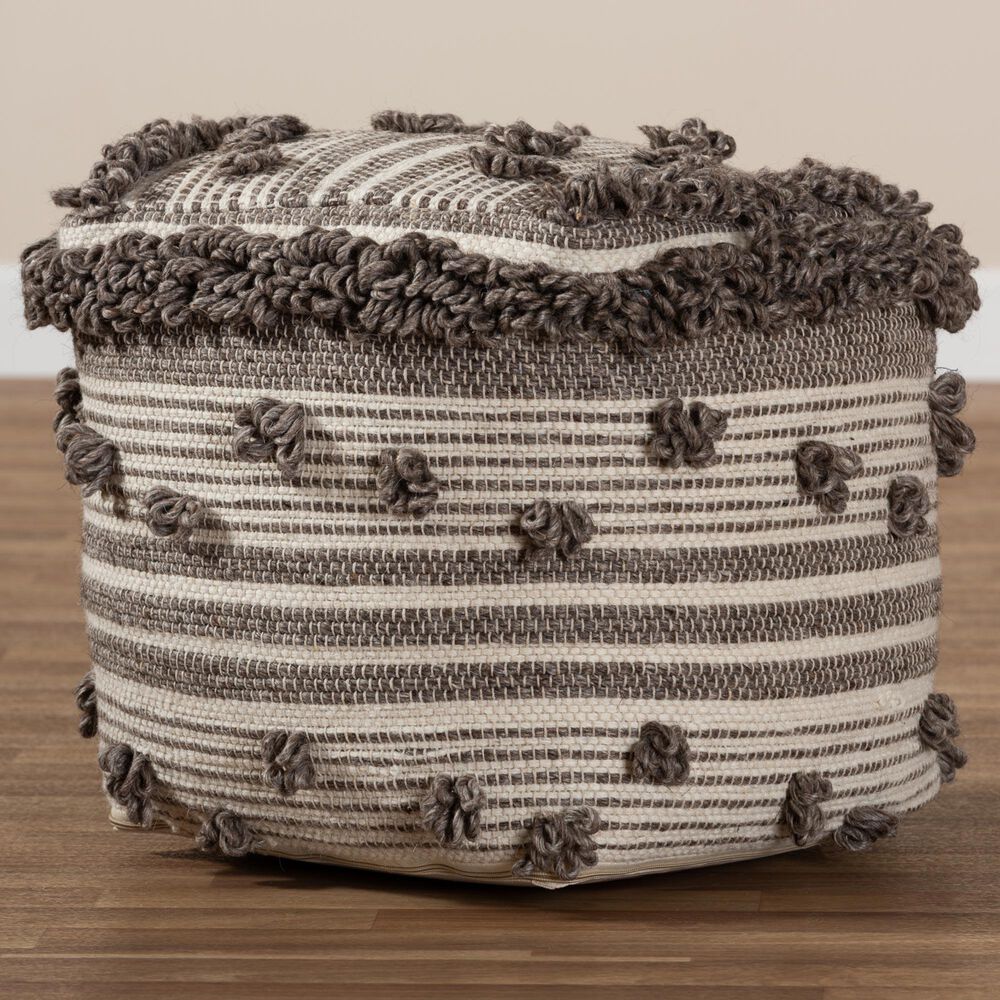 Baxton Studio Eligah Pouf in Ivory and Brown, , large