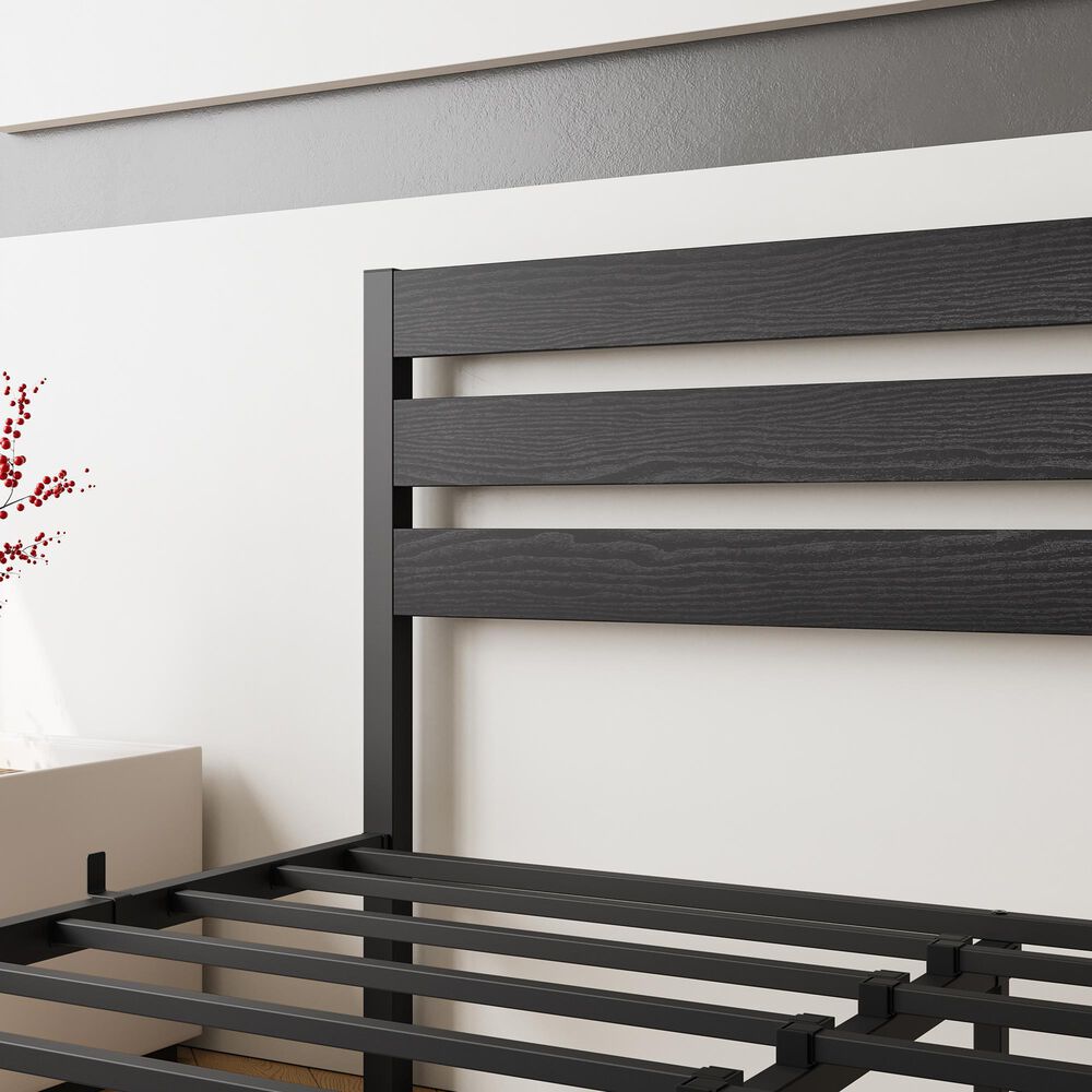 Hearth and Haven Queen Platform Bed Frame with Wood Headboard in Black, , large