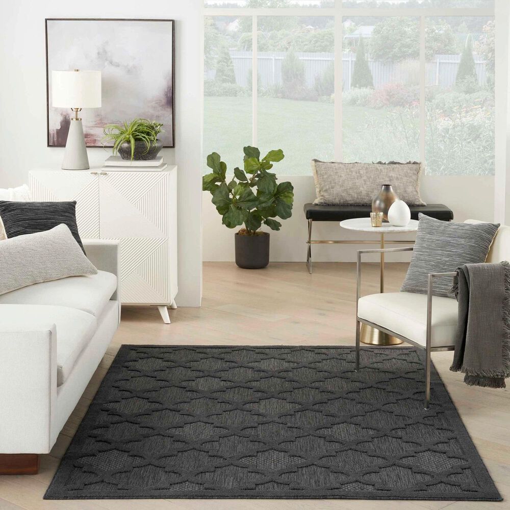 Nourison Easy Care 5&#39; x 7&#39; Charcoal and Black Indoor/Outdoor Area Rug, , large