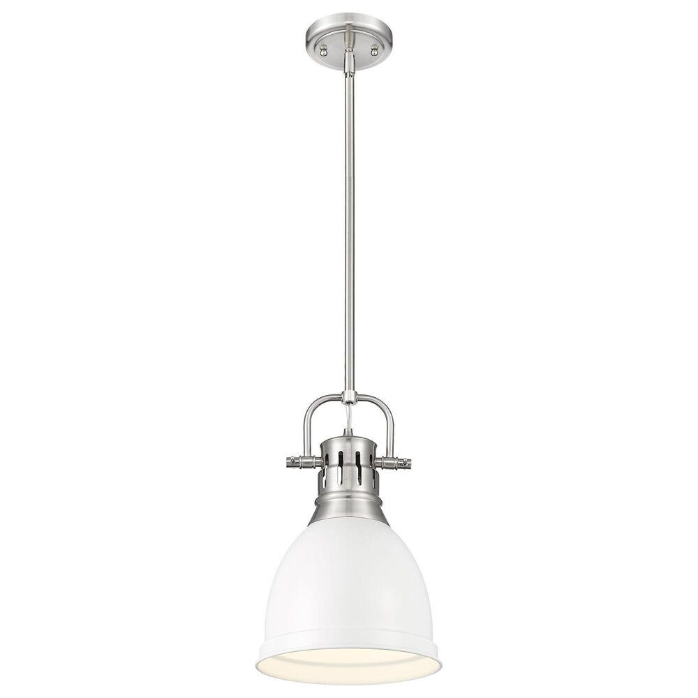 Golden Lighting Duncan 1-Light Small Pendant with Rod and Matte White Shade in Pewter, , large
