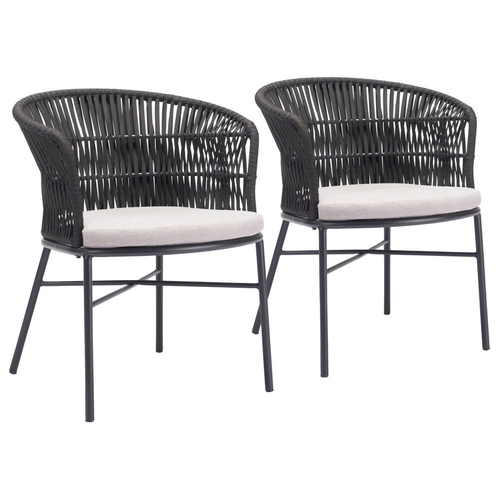 Zuo Modern Freycinet Outdoor Dining Chair with Black Back in Gray (Set of 2), , large