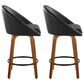 LumiSource Matisse 26" Swivel Counter Stool with Black Faux Leather Upholstery in Walnut and Black (Set of 2), , large