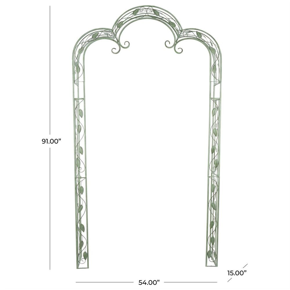 Maple and Jade Vine Arched Leaf Garden Arbor in Distressed Green, , large